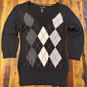 Preppy H&M black sweater womens sz S pink white gray